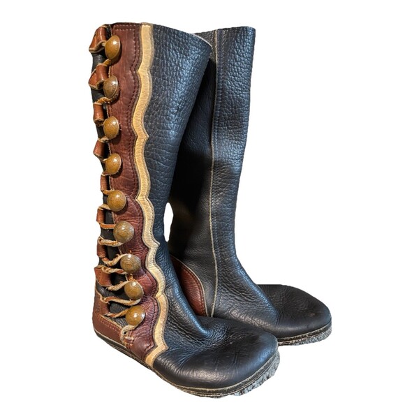 Bald Mountain Shoes - BALD MOUNTAIN Blck Brwn Pebbled Lthr 15” Lace Up Ren Fair Moccasin Boots 7/7.5